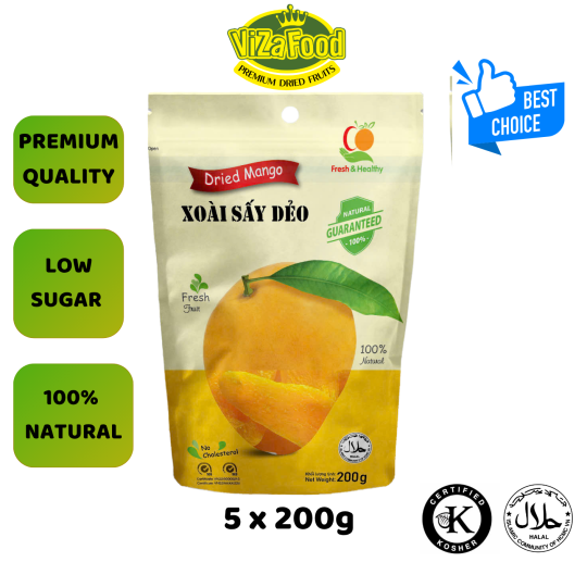 Xoài Sấy Dẻo nguyên vị 200gr túi vàng