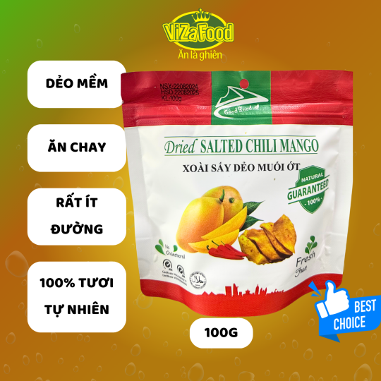 [ĂN LÀ GHIỀN][100G]Xoài sấy dẻo Muối Ớt, Ngọt chua tự nhiên ĂN LÀ GHIỀN, hàng nguyên miếng, bao bì đẹp